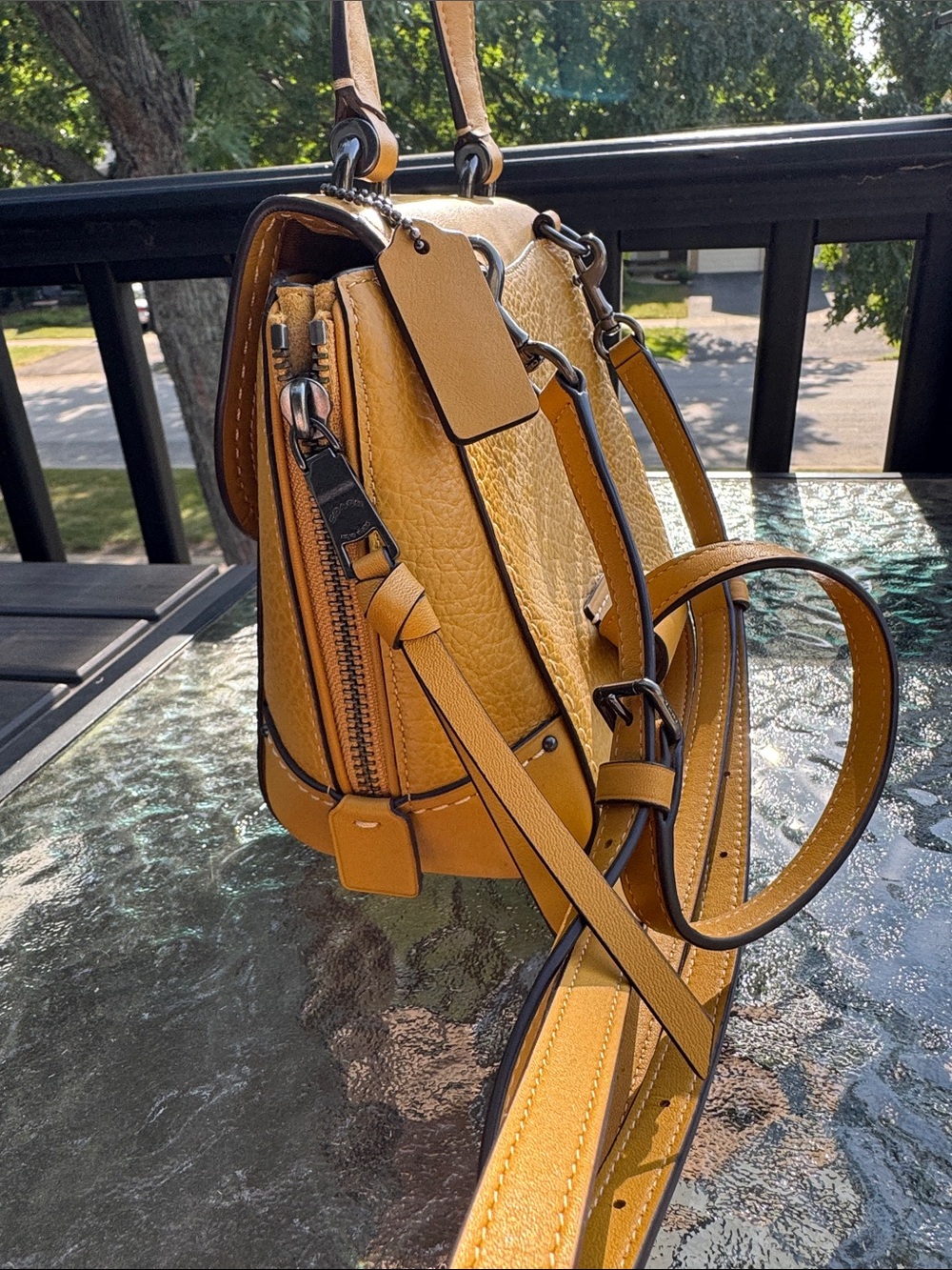 Coach Yellow Mini Leather Top-Handle Backpack - Picture 5 of 16